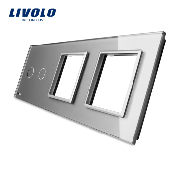 Livolo Luxo Cinza de Vidro Temperado 223mm * 80mm padrão DA UE 2Gang &amp; 2 Quadro de Vidro Do Painel Para Interruptor e Tomada VL-C7-C2 / SR / SR-15